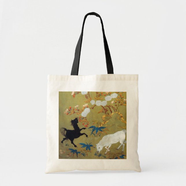 Vintage Japanese Foal and Cherry Blossoms Tote Bag (Front)