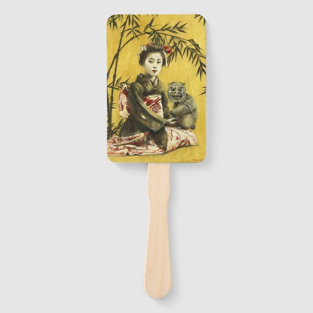 Vintage Japanese Geisha And Demon Hand Fan (Front)