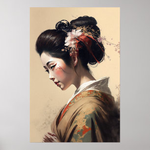 Vintage Japanese Geisha Art Print Poster