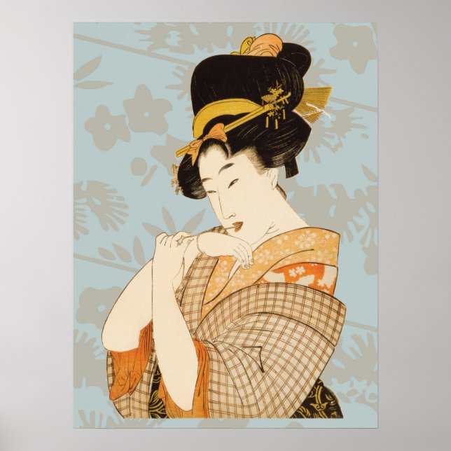 Vintage Japanese Geisha Girl Entertainer in Kimono Poster (Front)