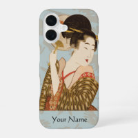 Vintage Japanese Geisha Girl in Kimono with Fan