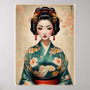 Vintage Japanese Geisha Portrait Poster