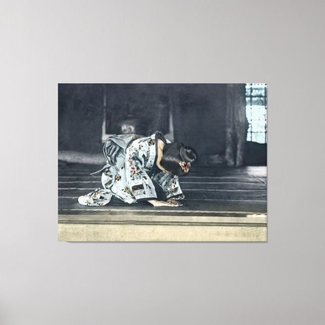 Vintage Japanese Girl Bowing Dogeza Canvas Print (Front)