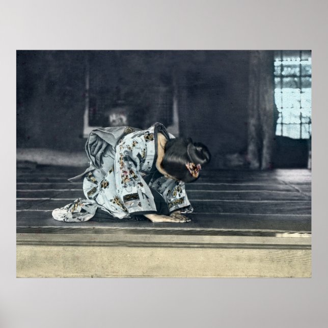 Vintage Japanese Girl Bowing Dogeza Poster (Front)