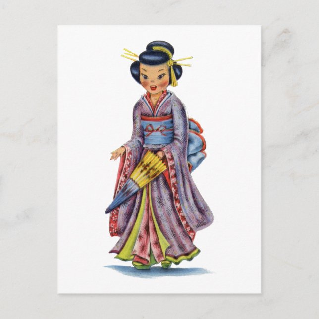 Vintage Japanese Girl in Kimono Postcard (Front)