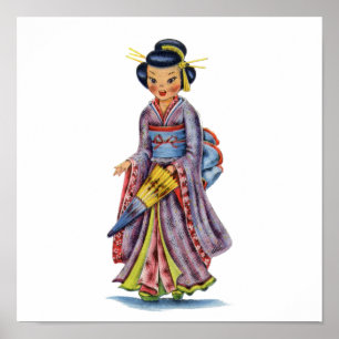 Vintage Japanese Girl in Kimono Poster
