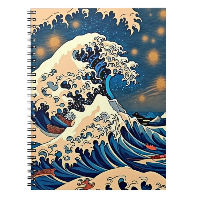 Vintage Japanese Great Wave Pattern Notebook (Front)
