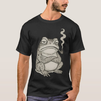 Vintage Japanese Grumpy Frog Smoking Pipe Retro T-Shirt