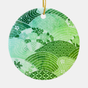 Vintage Japanese Hills and Rivers Ceramic Tree Decoration