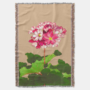 Vintage Japanese Hydrangea. Pink and Green Throw Blanket