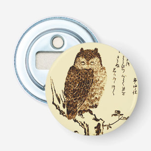 Vintage Japanese Ink Sketch of an Owl Bottle Opener
