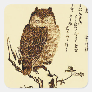 Vintage Japanese Ink Sketch of an Owl Sticker