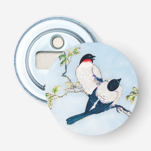 Vintage Japanese Ink Sketch of Finches Bottle Opener