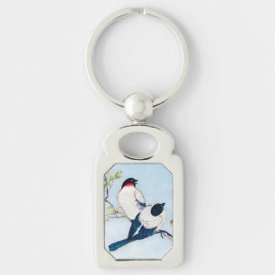 Vintage Japanese Ink Sketch of Finches Key Ring