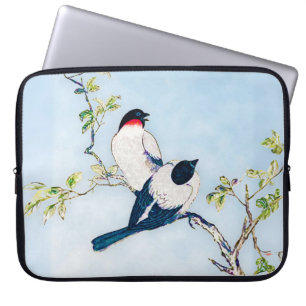 Vintage Japanese Ink Sketch of Finches Laptop Sleeve