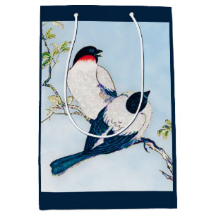 Vintage Japanese Ink Sketch of Finches Medium Gift Bag