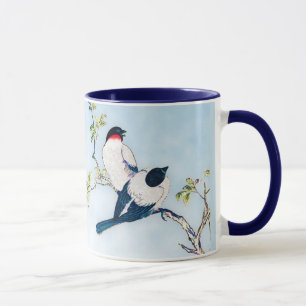 Vintage Japanese Ink Sketch of Finches Mug