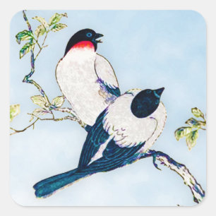 Vintage Japanese Ink Sketch of Finches Square Sticker