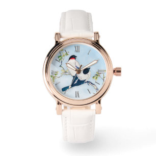 Vintage Japanese Ink Sketch of Finches Watch