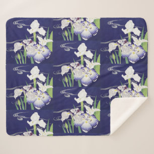 Vintage Japanese Iris Art Print Kogyo Tsukioka Sherpa Blanket