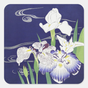 Vintage Japanese Iris Art Print Kogyo Tsukioka Square Sticker