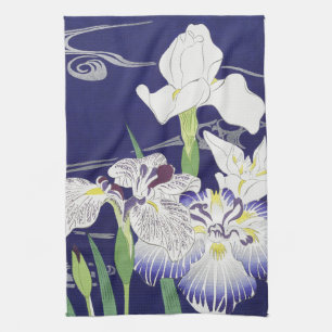 Vintage Japanese Iris Art Print Kogyo Tsukioka Tea Towel