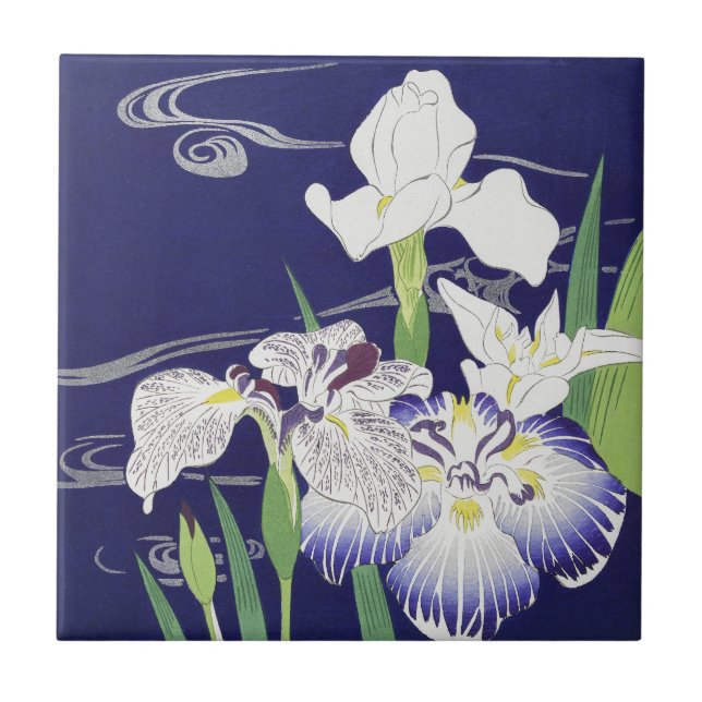 Vintage Japanese Iris Art Print Kogyo Tsukioka Tile (Front)