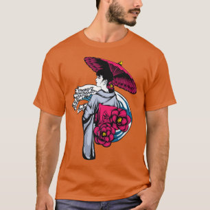 Vintage Japanese Kawaii Geisha Anime Girl in Kimon T-Shirt