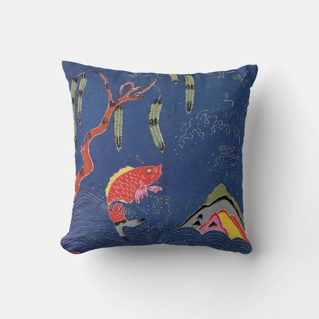 Vintage Japanese Kimono Textile (Bingata) Cushion (Front)