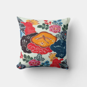 Vintage Japanese Kimono Textile (Bingata) Cushion