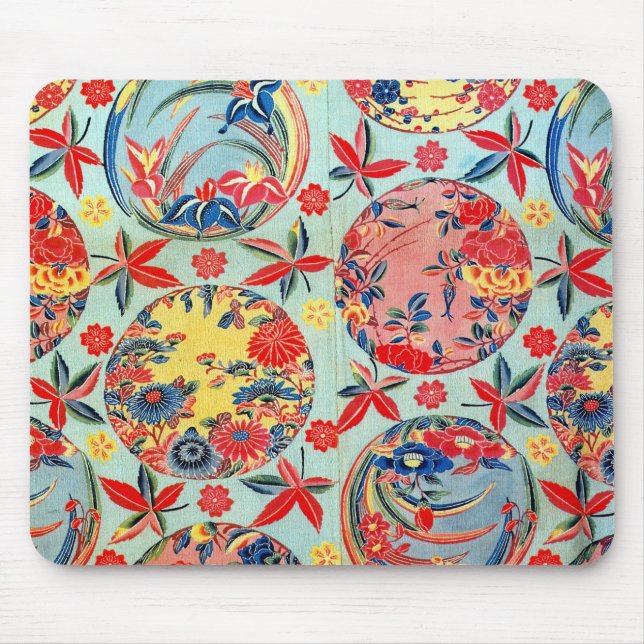 Vintage Japanese Kimono Textile (Bingata) Mouse Pad (Front)