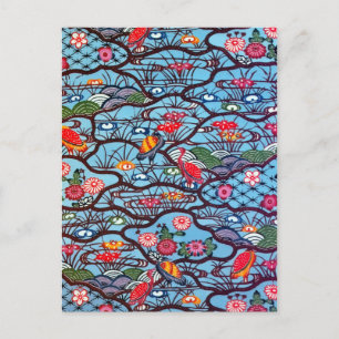 Vintage Japanese Kimono Textile (Bingata) Postcard