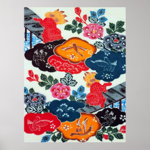 Vintage Japanese Kimono Textile (Bingata) Poster