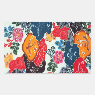 Vintage Japanese Kimono Textile (Bingata) Rectangular Sticker