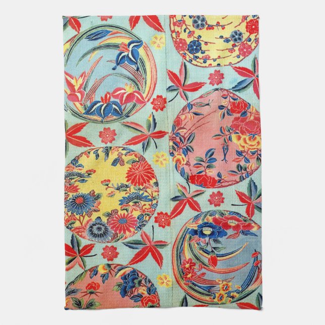 Vintage Japanese Kimono Textile (Bingata) Tea Towel (Vertical)