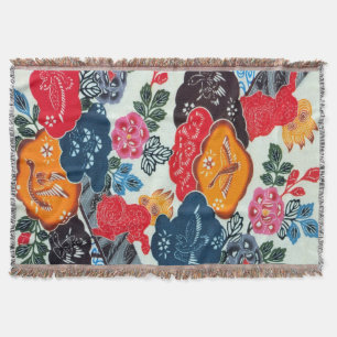 Vintage Japanese Kimono Textile (Bingata) Throw Blanket