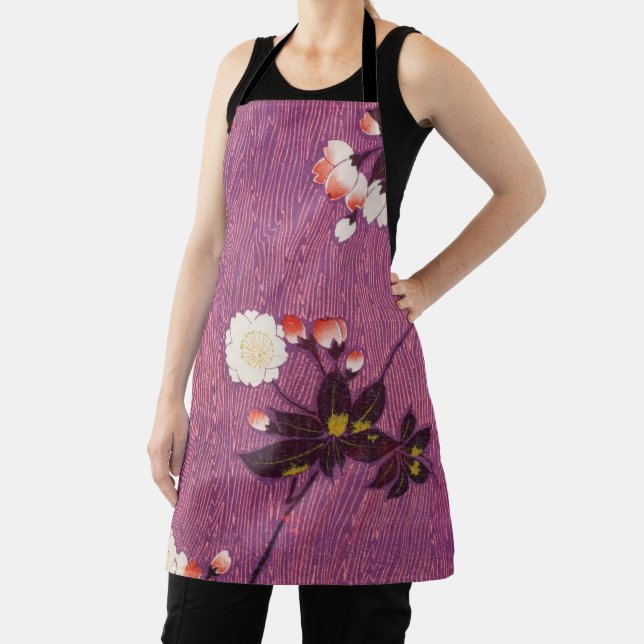Vintage Japanese Kimono Textile, Cherry Blossoms Apron (Insitu)