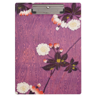 Vintage Japanese Kimono Textile, Cherry Blossoms Clipboard