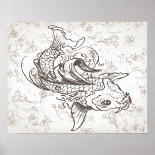 vintage japanese koi fish art poster