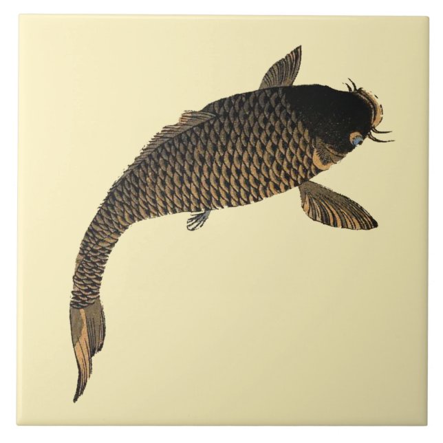 Vintage Japanese Koi Fish by Toyohara Chikanobu Tile (Front)