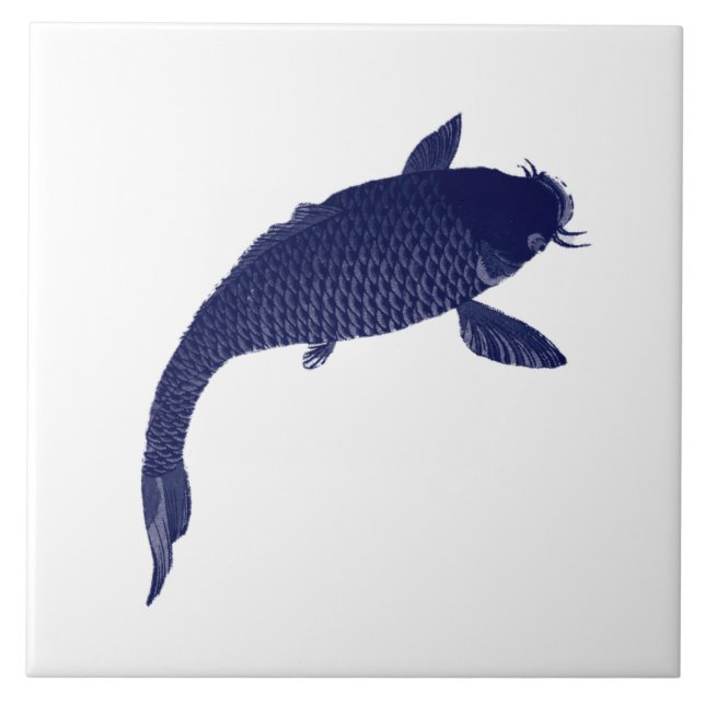 Vintage Japanese Koi Fish by Toyohara Chikanobu Tile (Front)