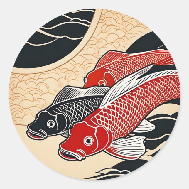Vintage Japanese Koi Fish Classic Round Sticker (Front)