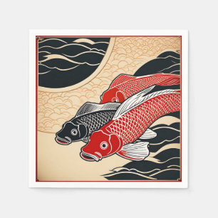 Vintage Japanese Koi Fish Napkin