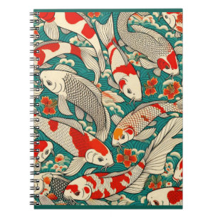 Vintage Japanese Koi Fish Pattern Painting Notebook