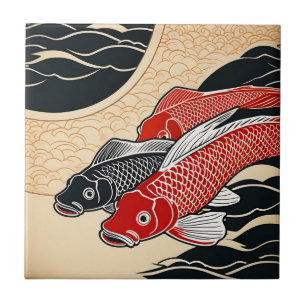 Vintage Japanese Koi Fish Tile