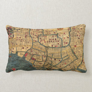 Vintage Japanese labelled map of Tokyo Lumbar Cushion