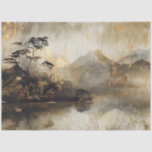 Vintage Japanese Landscape Tissue Paper<br><div class="desc">This watercolor painting depicts a tranquil Japanese landscape. A traditional wooden house,  partially obscured by lush foliage,  sits peacefully near the water's edge.</div>