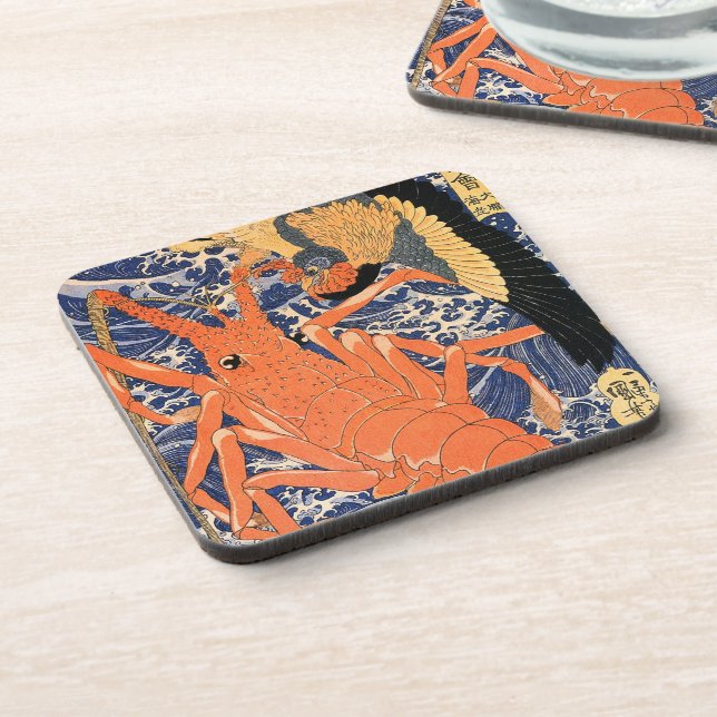 Vintage Japanese Lobster and Bird Coaster (Left Side)