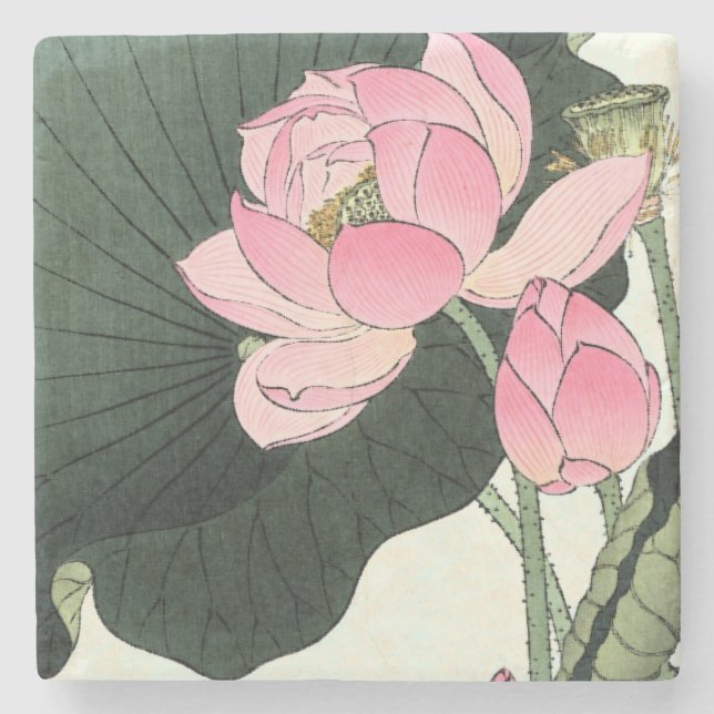 Vintage Japanese Lotus Flower Stone Coaster (Front)