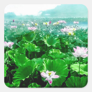 Vintage Japanese Lotus Pond Old Japan Square Sticker